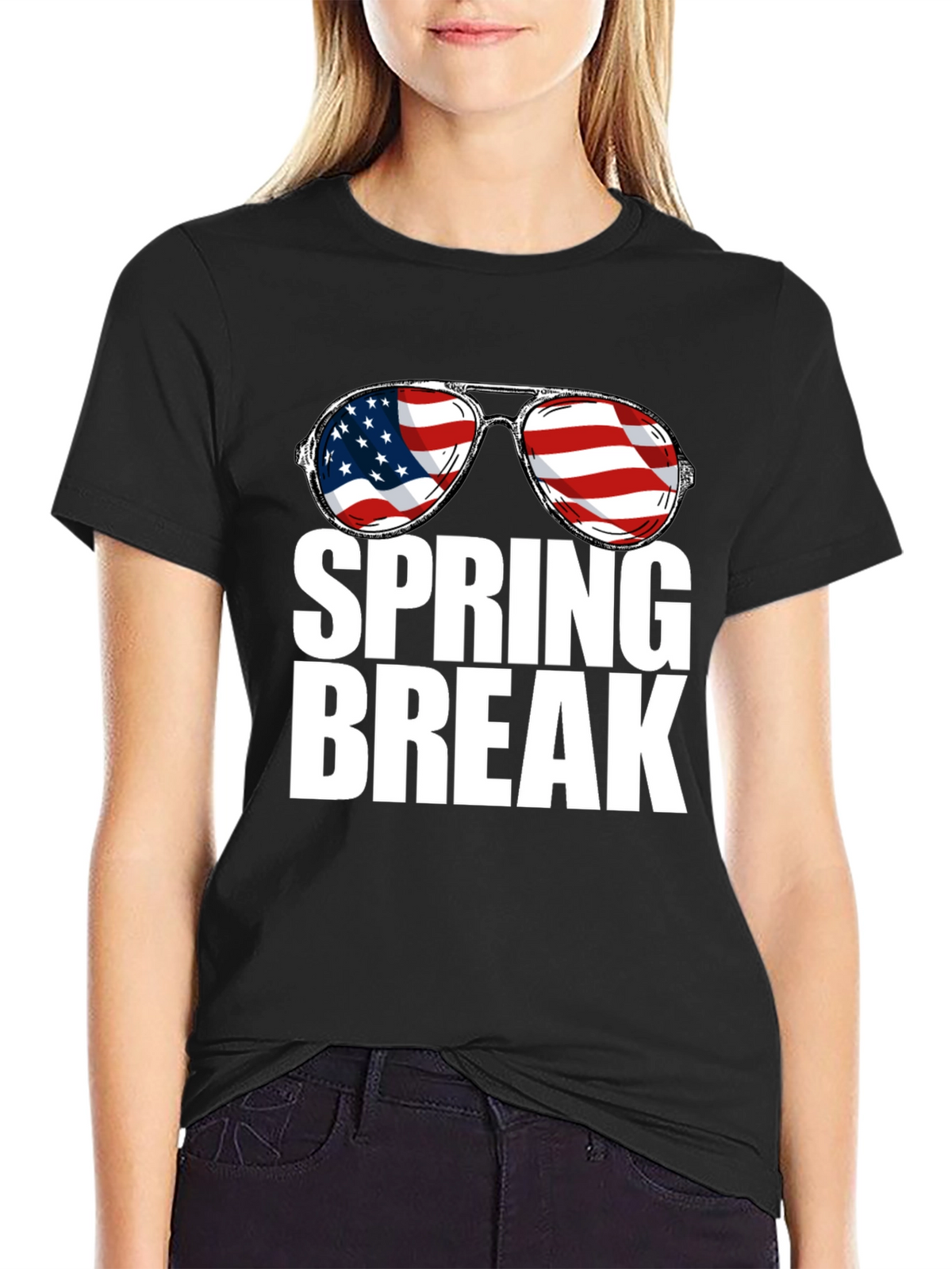 Spring Break USA Flag Sunglasses Graphic Tee