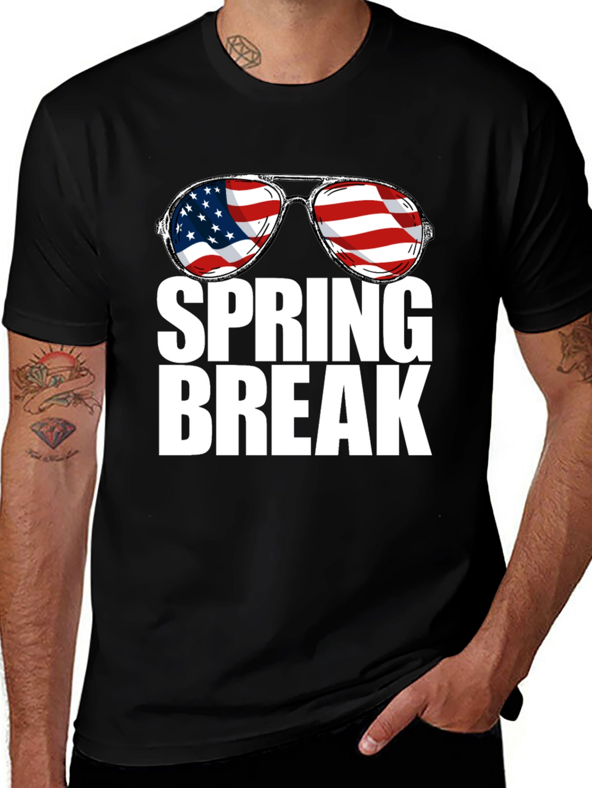 Spring Break USA Flag Sunglasses Graphic Tee