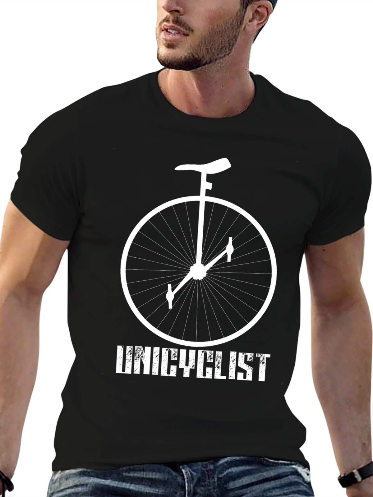 Unicyclist Graphic Tee - Black Cotton Shirt