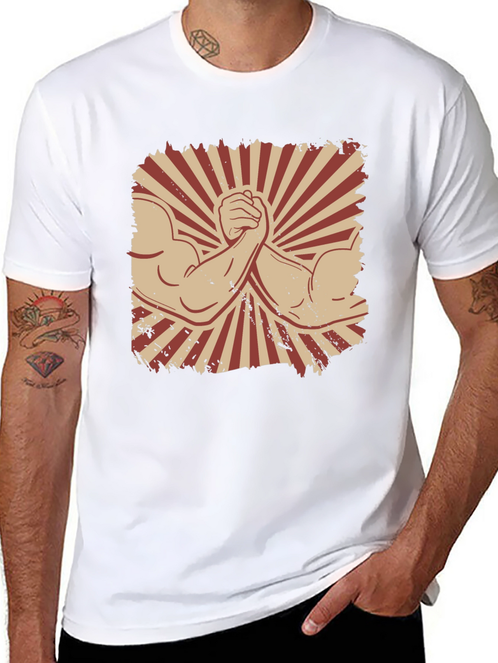 Arm Wrestling Graphic Tee - Retro Style Black T-Shirt