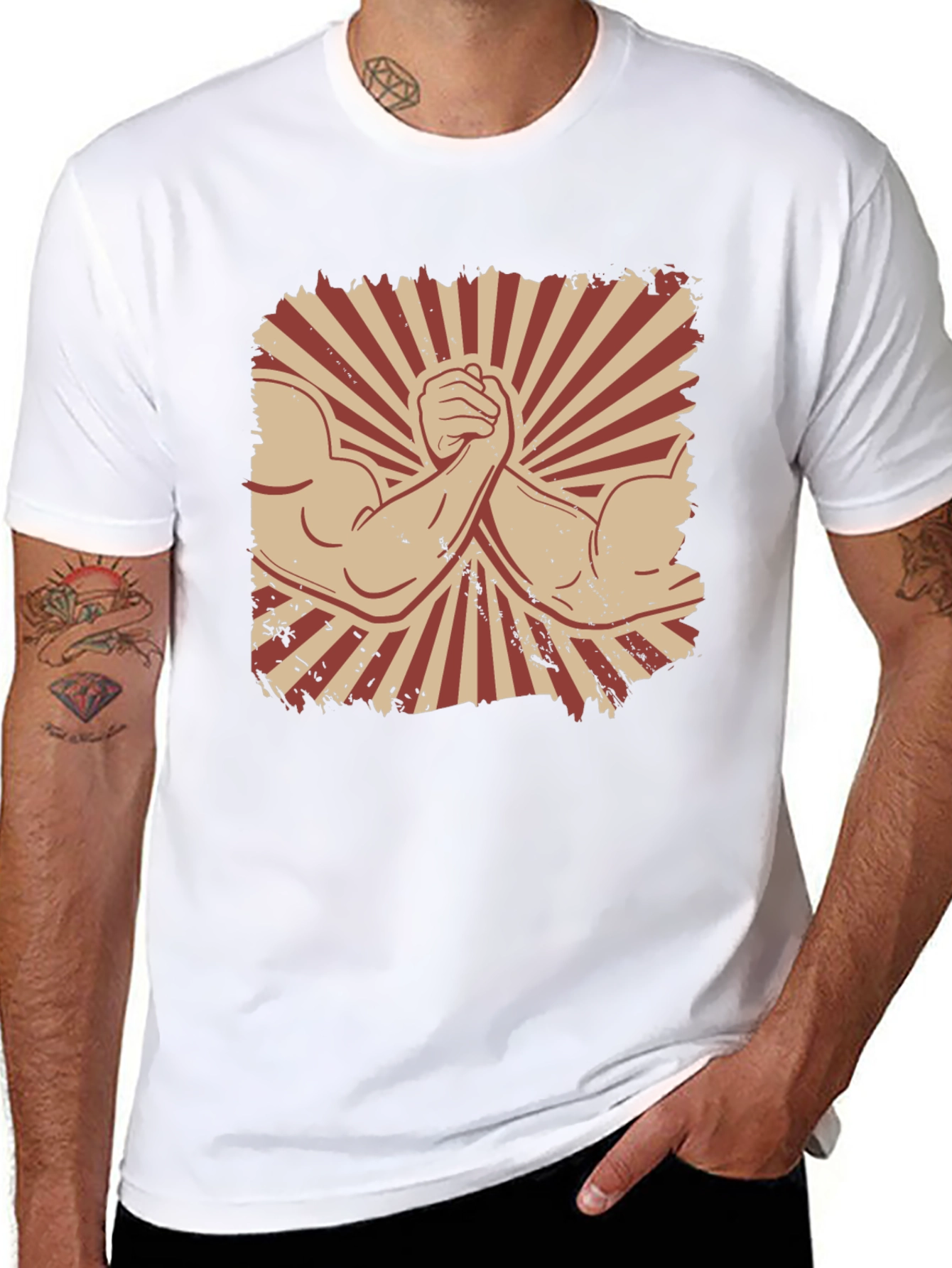 Arm Wrestling Graphic Tee - Retro Style Black T-Shirt