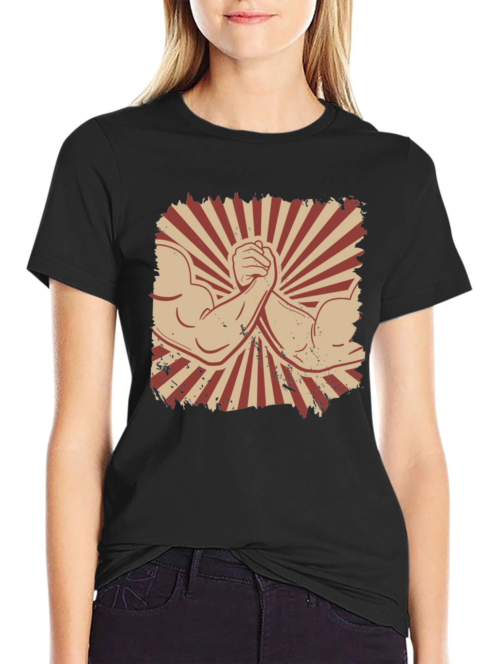 Arm Wrestling Graphic Tee - Retro Style Black T-Shirt
