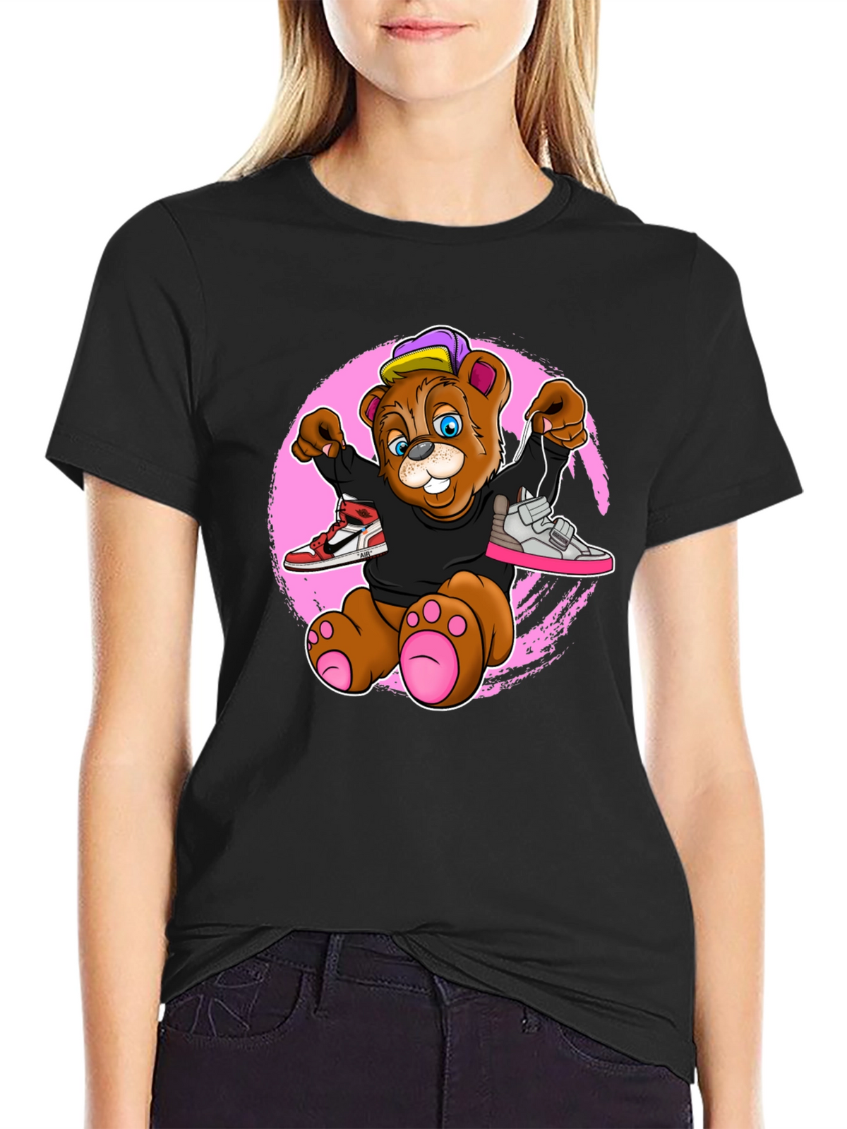 Cartoon Bear with Sneakers Graphic T-Shirt