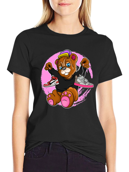 Cartoon Bear with Sneakers Graphic T-Shirt
