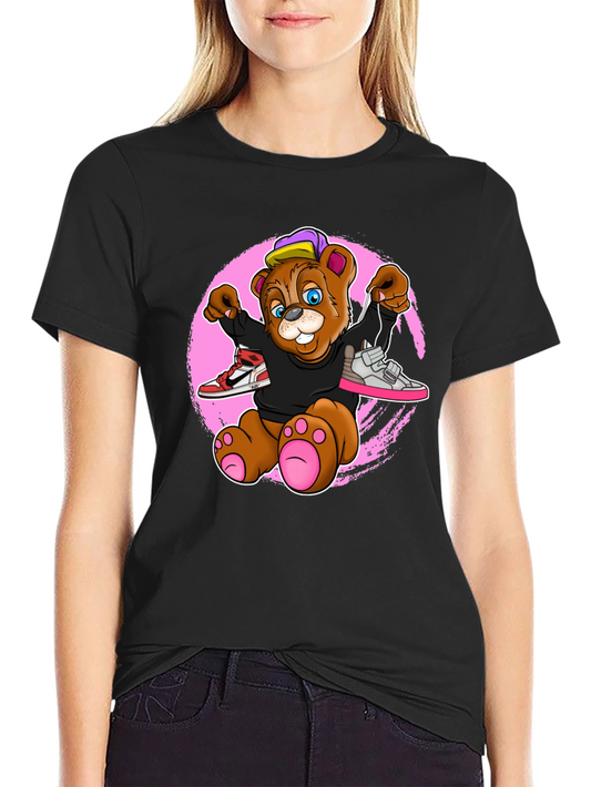 Cartoon Bear with Sneakers Graphic T-Shirt