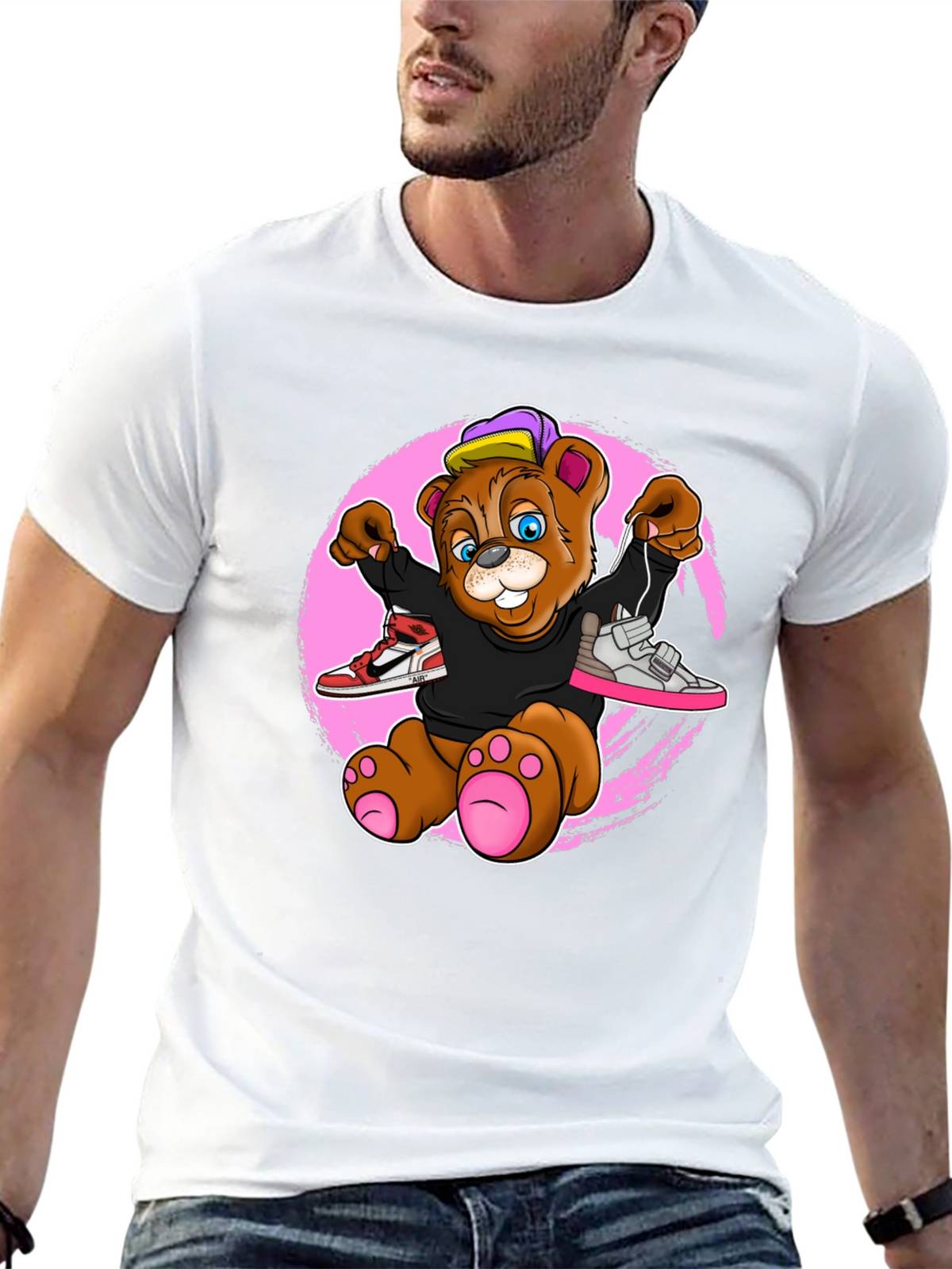 Cartoon Bear with Sneakers Graphic T-Shirt