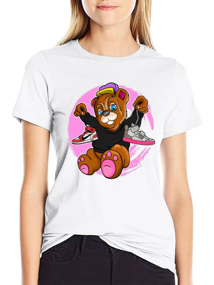 Cartoon Bear with Sneakers Graphic T-Shirt