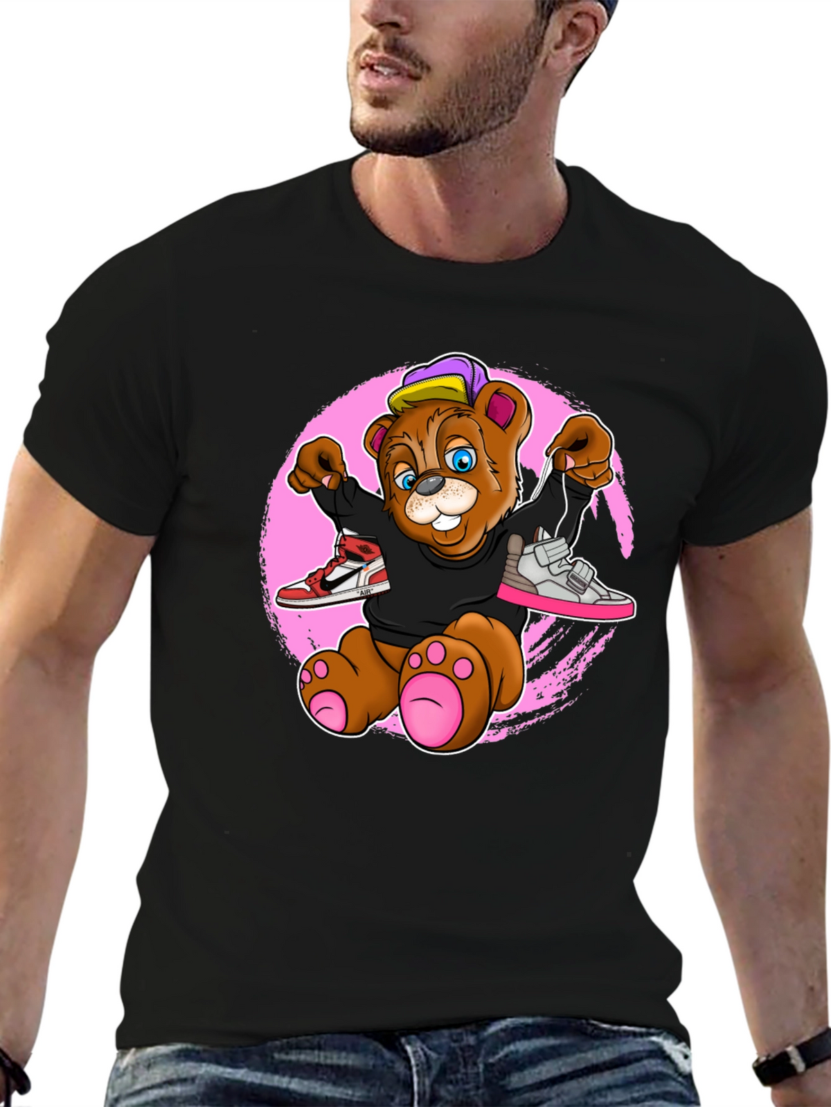 Cartoon Bear with Sneakers Graphic T-Shirt
