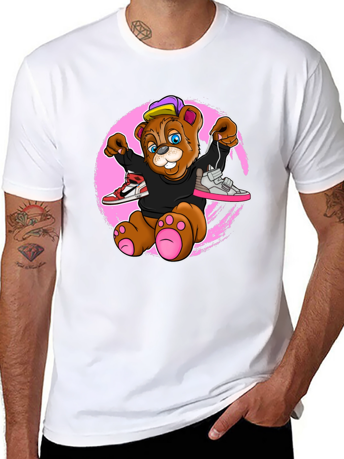 Cartoon Bear with Sneakers Graphic T-Shirt