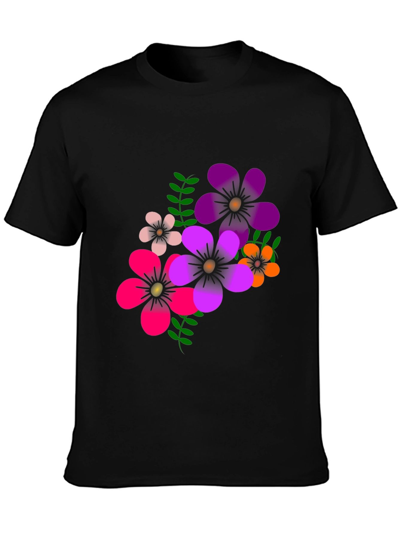 Floral Graphic Print T-Shirt - Casual Black Tee