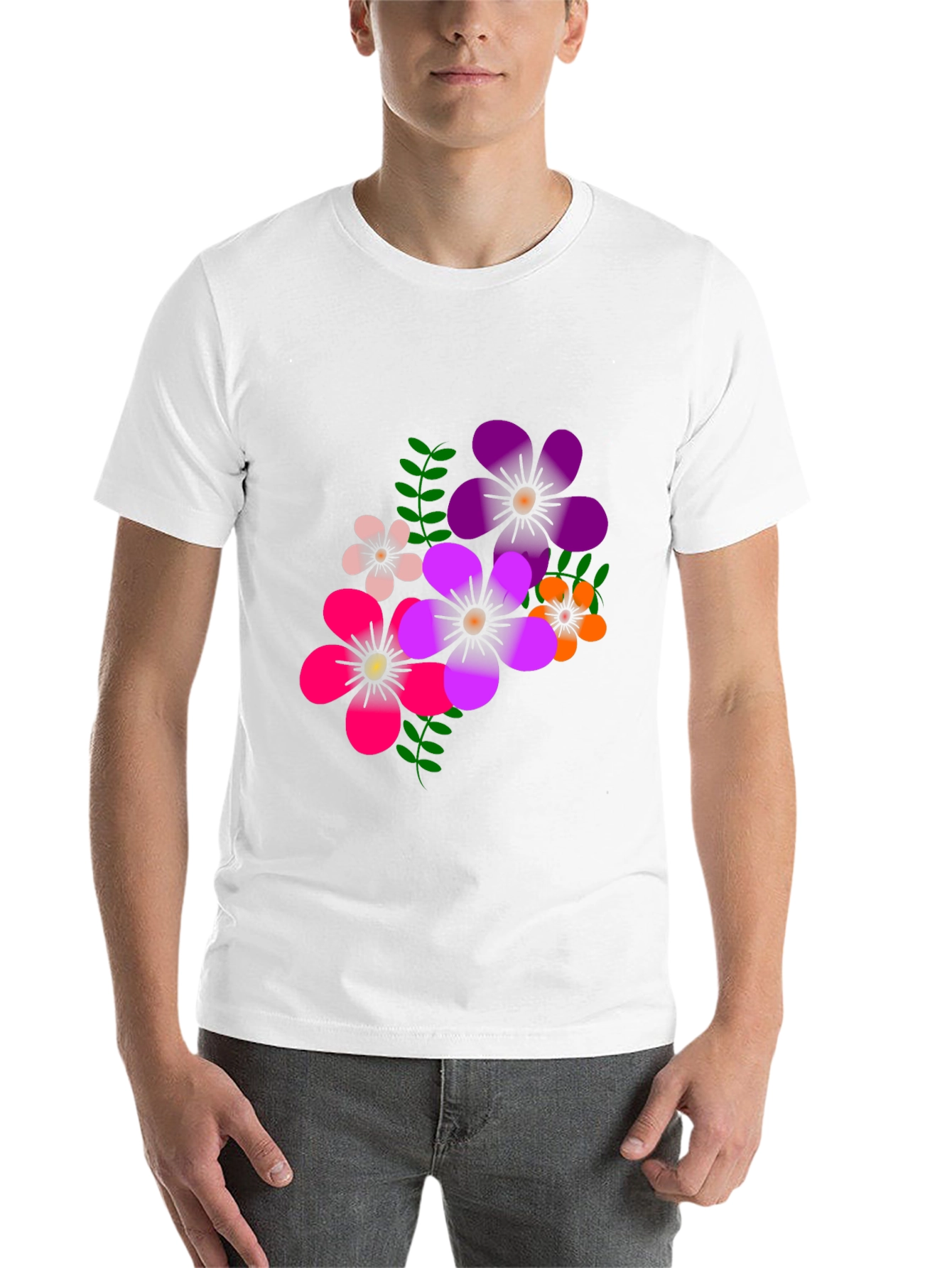 Floral Graphic Print T-Shirt - Casual Black Tee