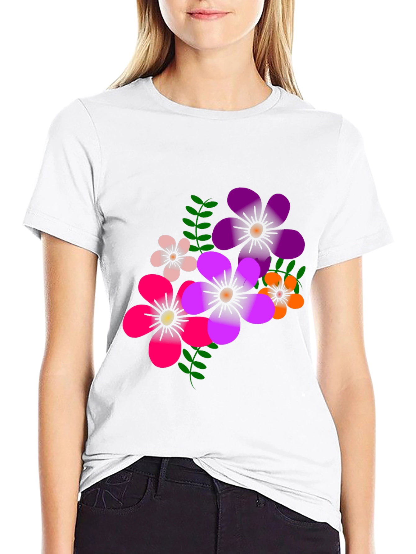 Floral Graphic Print T-Shirt - Casual Black Tee