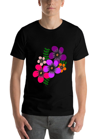 Floral Graphic Print T-Shirt - Casual Black Tee