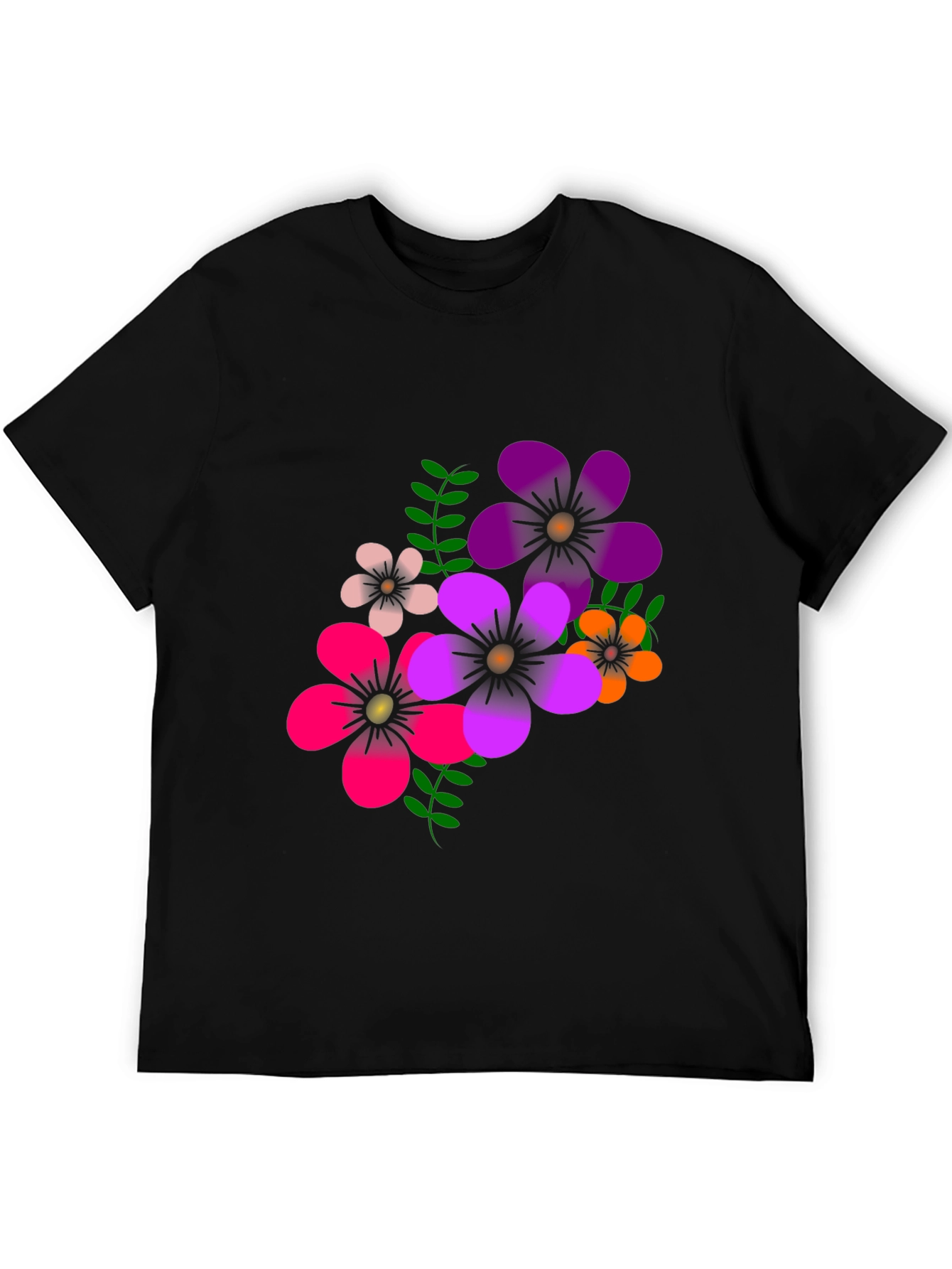 Floral Graphic Print T-Shirt - Casual Black Tee
