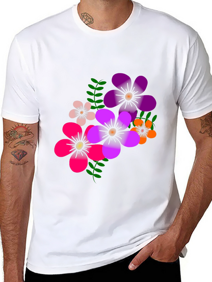 Floral Graphic Print T-Shirt - Casual Black Tee