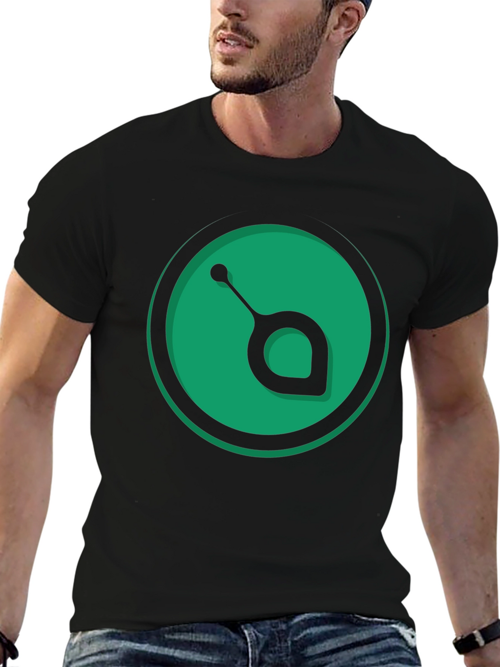 Green Orb Black T-Shirt