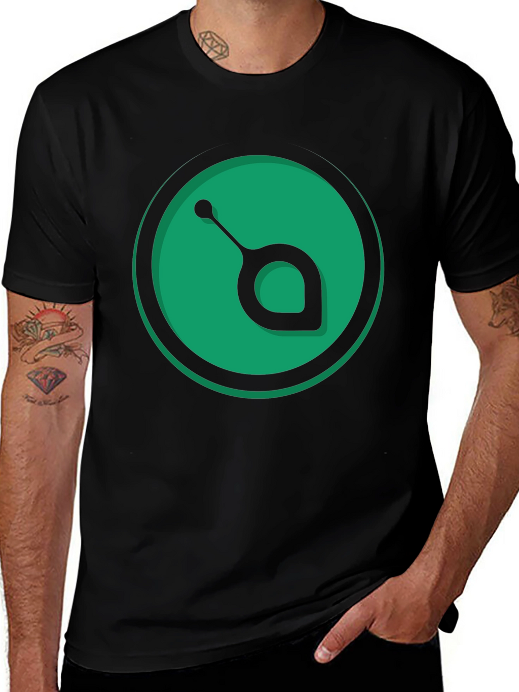 Green Orb Black T-Shirt