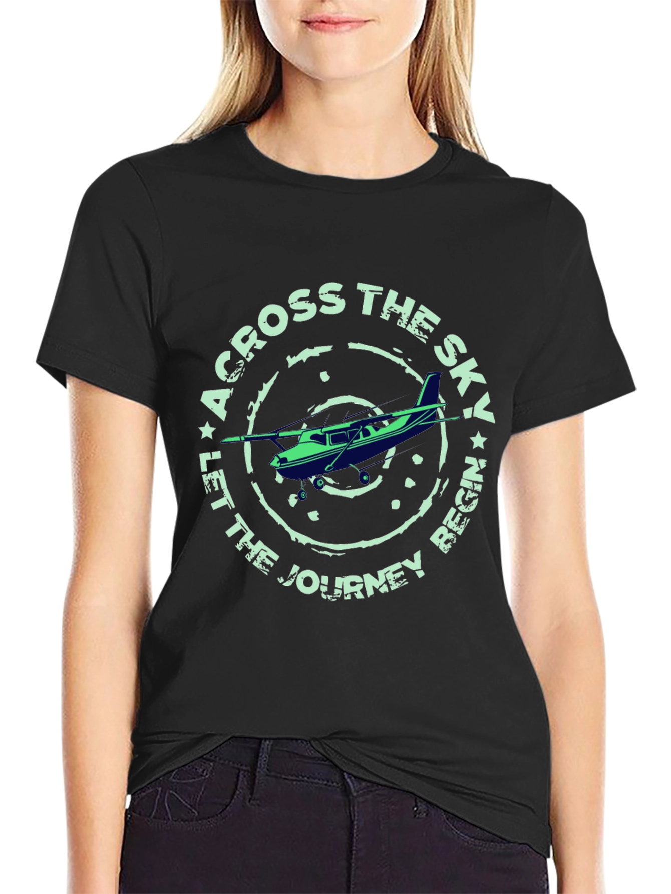 Across The Sky Airplane Graphic T-Shirt