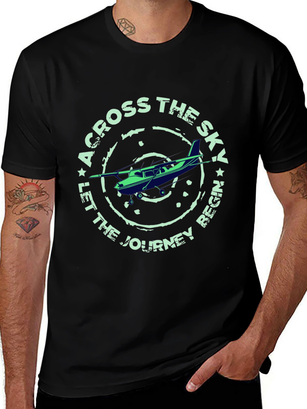 Across The Sky Airplane Graphic T-Shirt