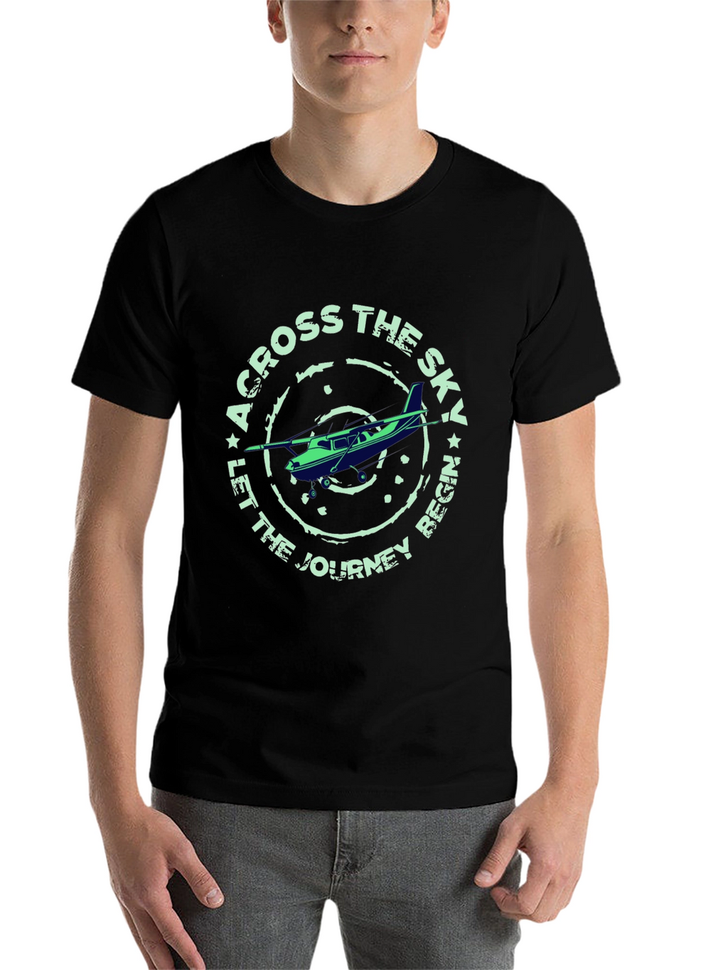 Across The Sky Airplane Graphic T-Shirt