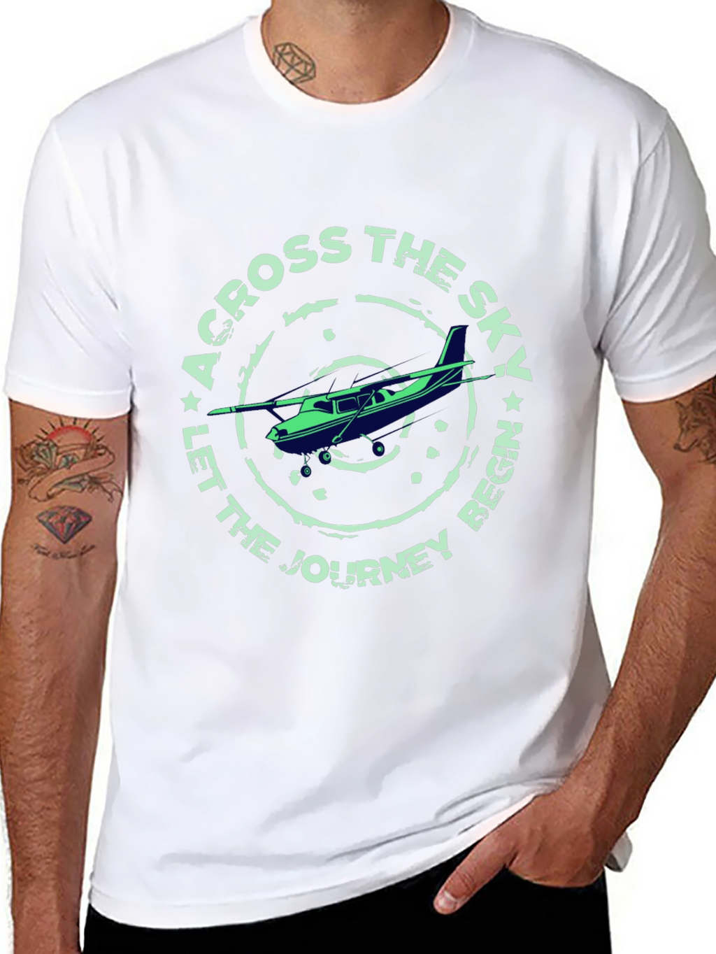 Across The Sky Airplane Graphic T-Shirt
