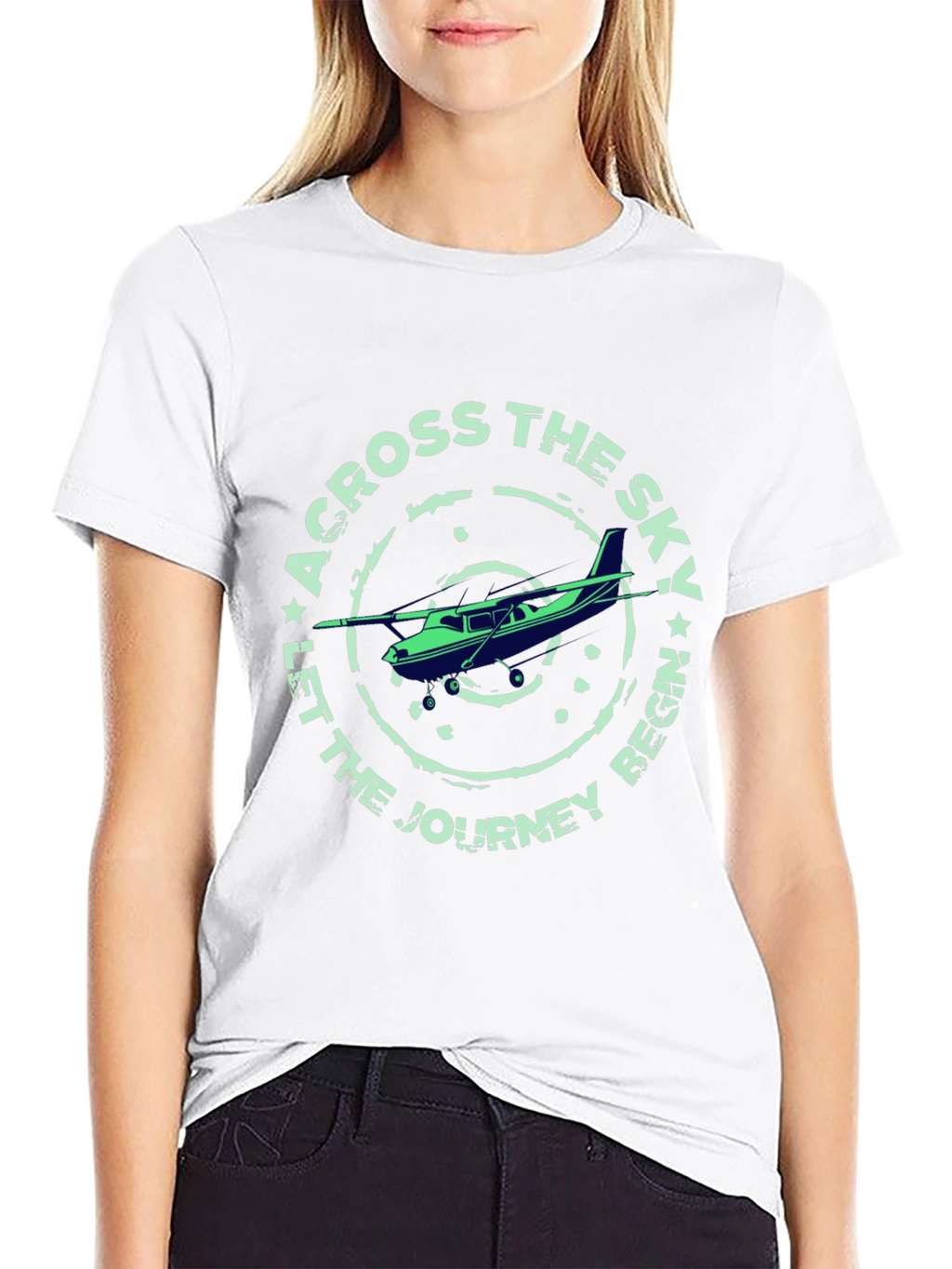Across The Sky Airplane Graphic T-Shirt