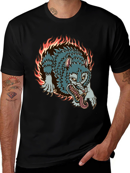 Fiery Wolf Graphic Black T-Shirt
