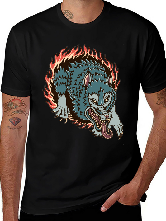 Fiery Wolf Graphic Black T-Shirt