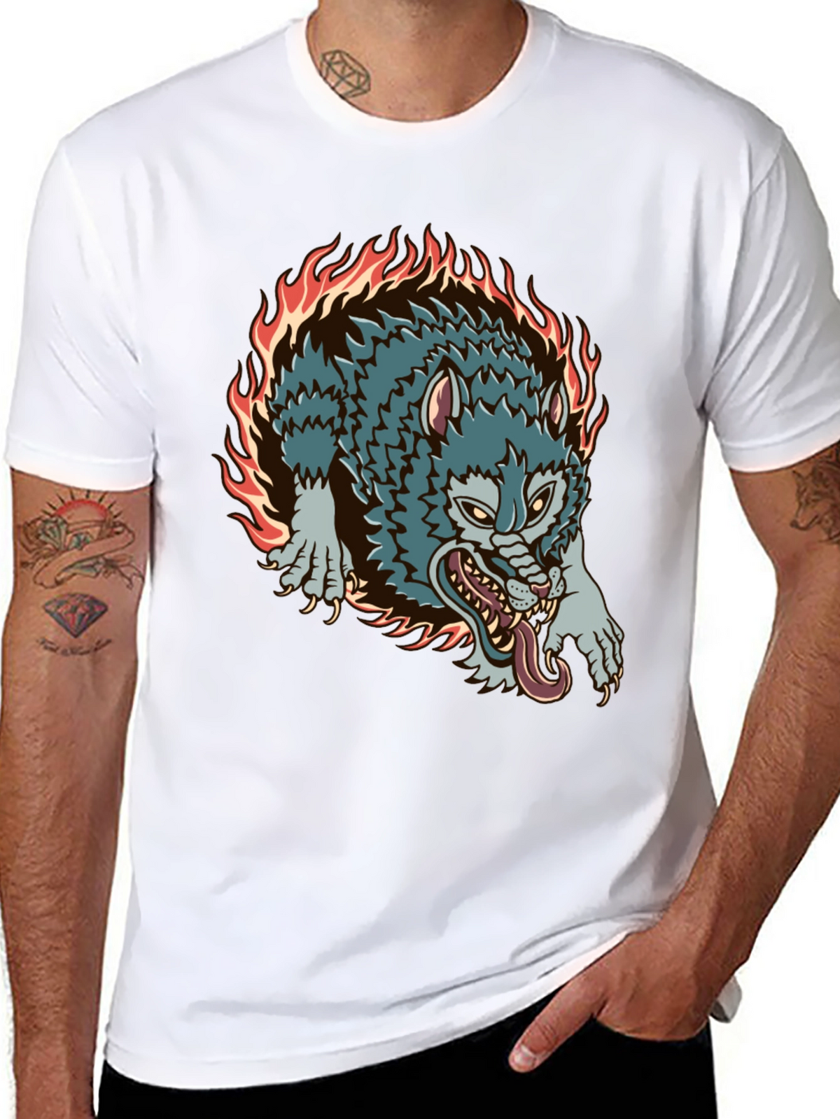 Fiery Wolf Graphic Black T-Shirt