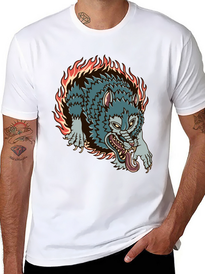 Fiery Wolf Graphic Black T-Shirt