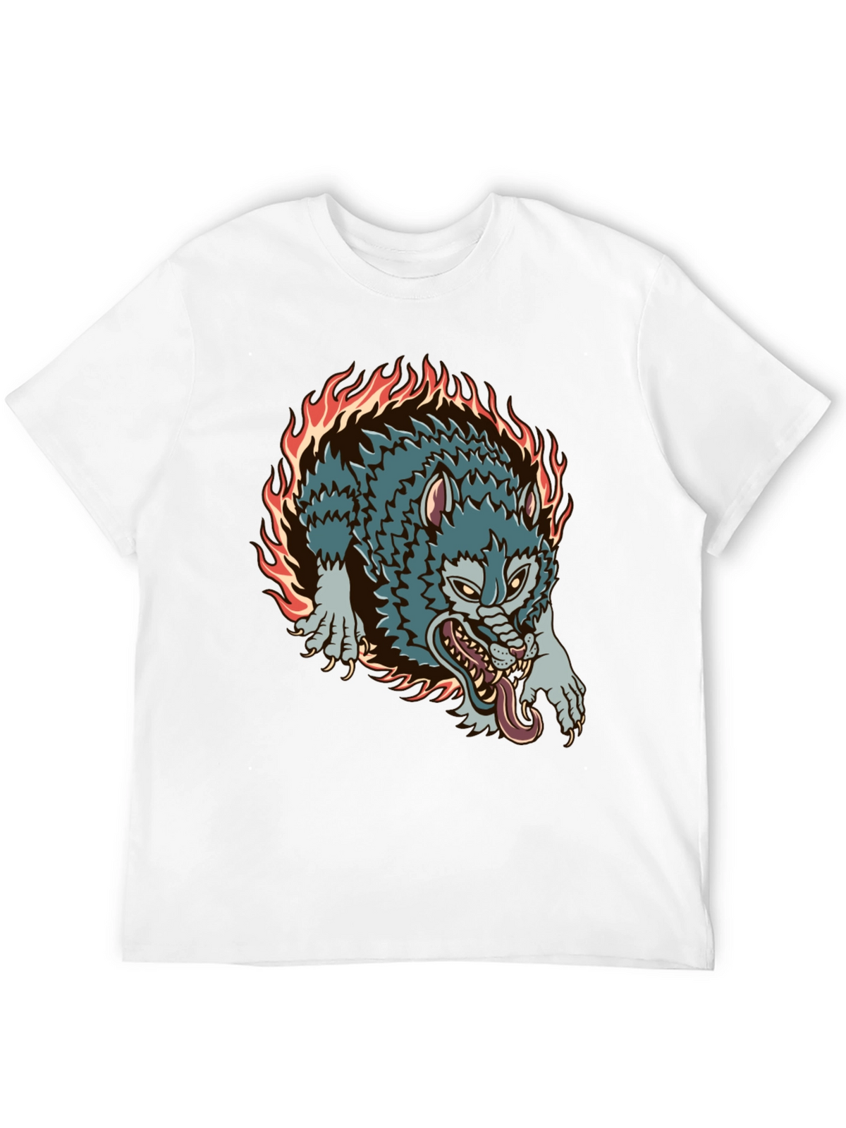 Fiery Wolf Graphic Black T-Shirt