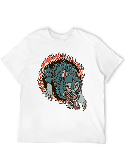 Fiery Wolf Graphic Black T-Shirt