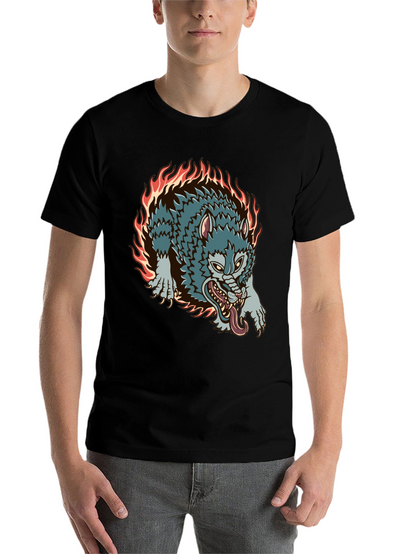 Fiery Wolf Graphic Black T-Shirt
