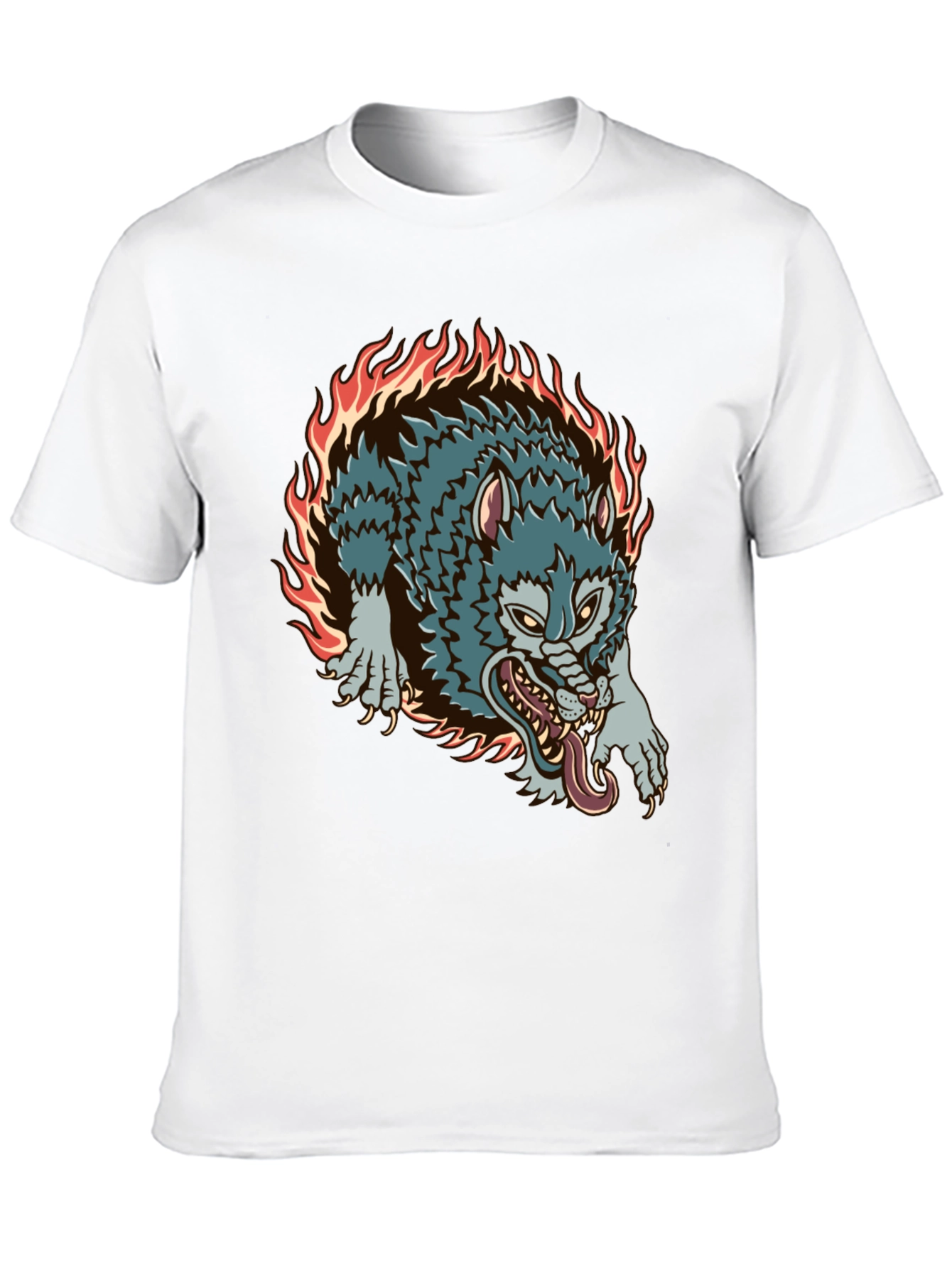 Fiery Wolf Graphic Black T-Shirt
