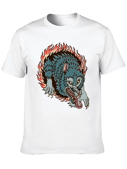 Fiery Wolf Graphic Black T-Shirt
