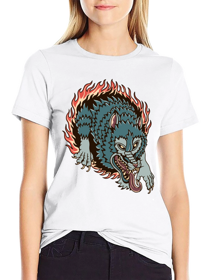 Fiery Wolf Graphic Black T-Shirt