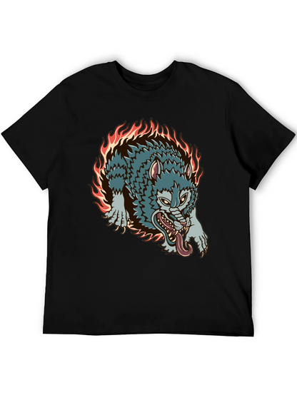 Fiery Wolf Graphic Black T-Shirt