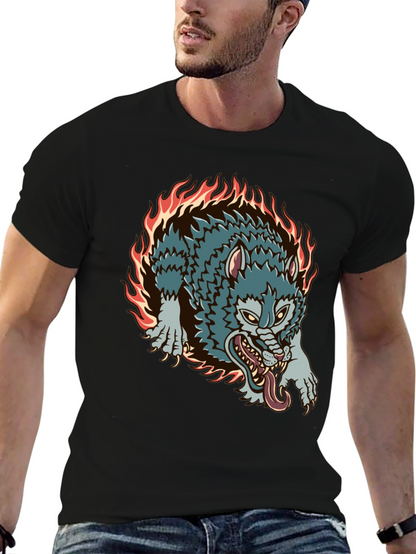 Fiery Wolf Graphic Black T-Shirt