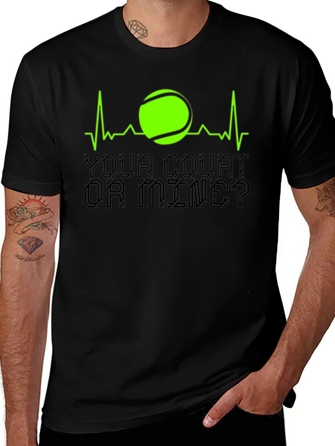 Tennis Heartbeat Graphic T-Shirt - Your Court Or Mine?