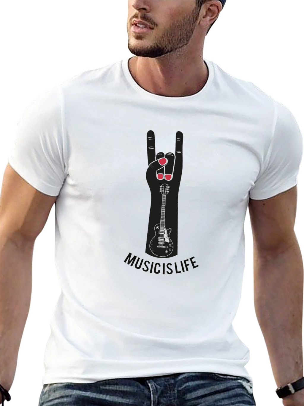 Music is Life Guitar Hand Sign Tee