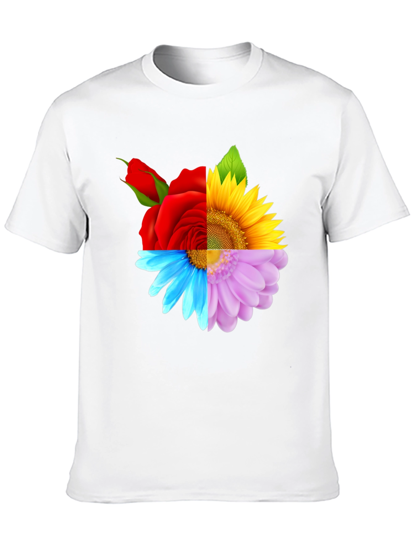 Floral Harmony Tee: Rose Sunflower and Daisy Design