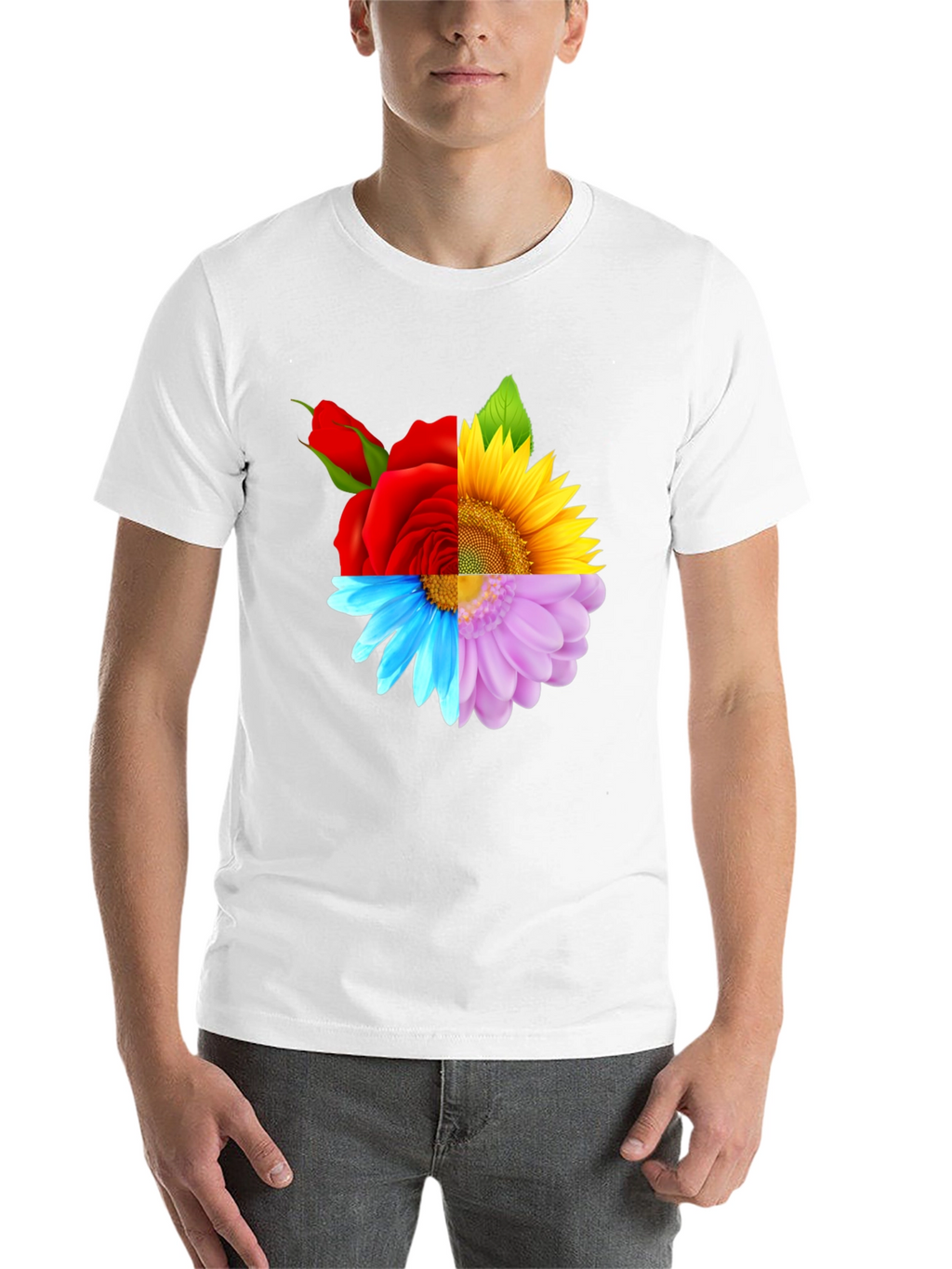 Floral Harmony Tee: Rose Sunflower and Daisy Design