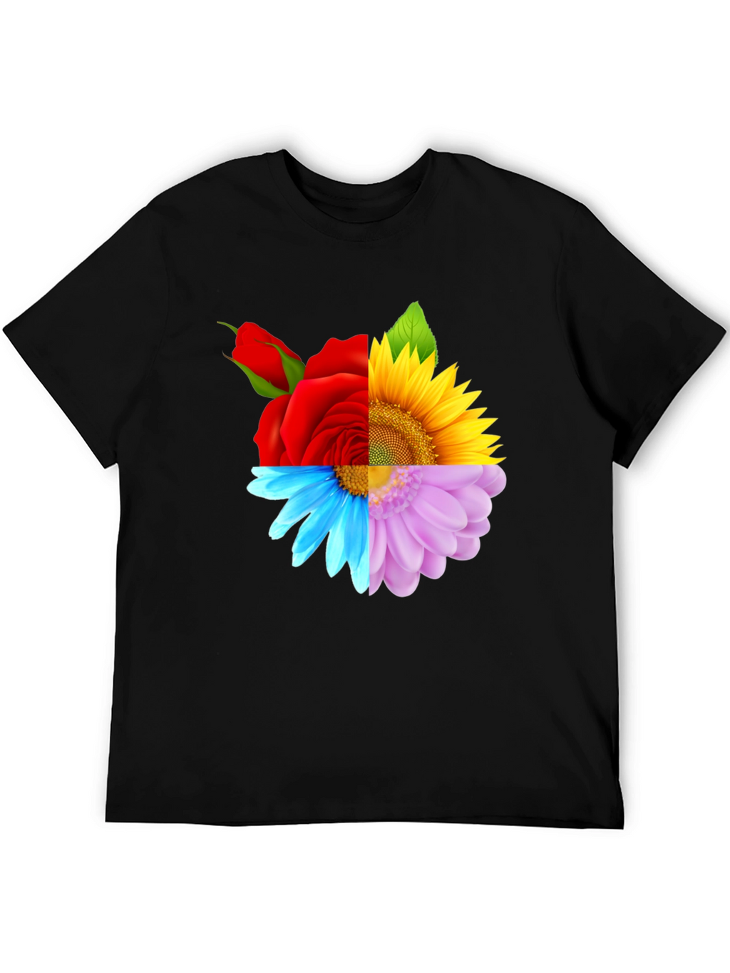 Floral Harmony Tee: Rose Sunflower and Daisy Design
