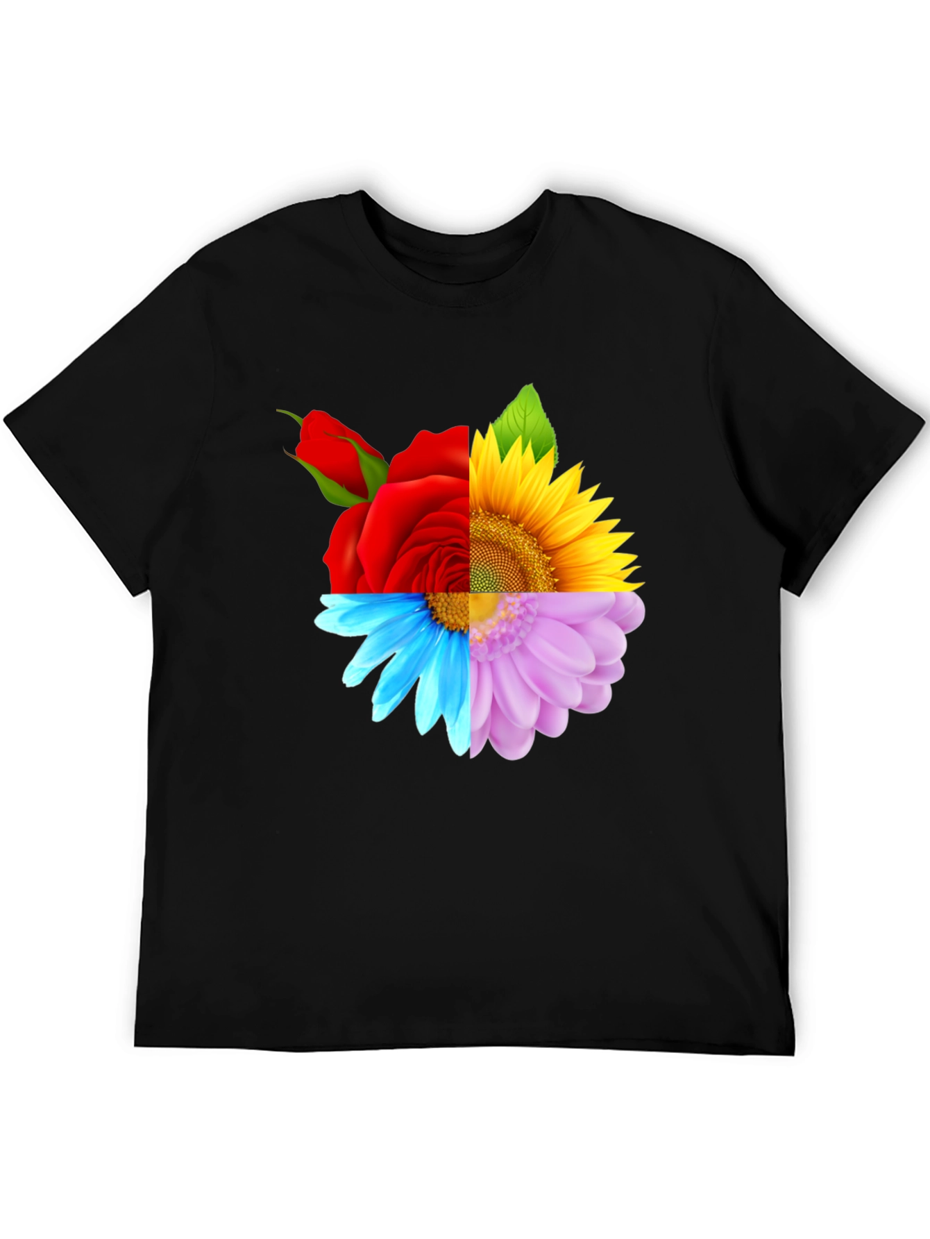 Floral Harmony Tee: Rose Sunflower and Daisy Design
