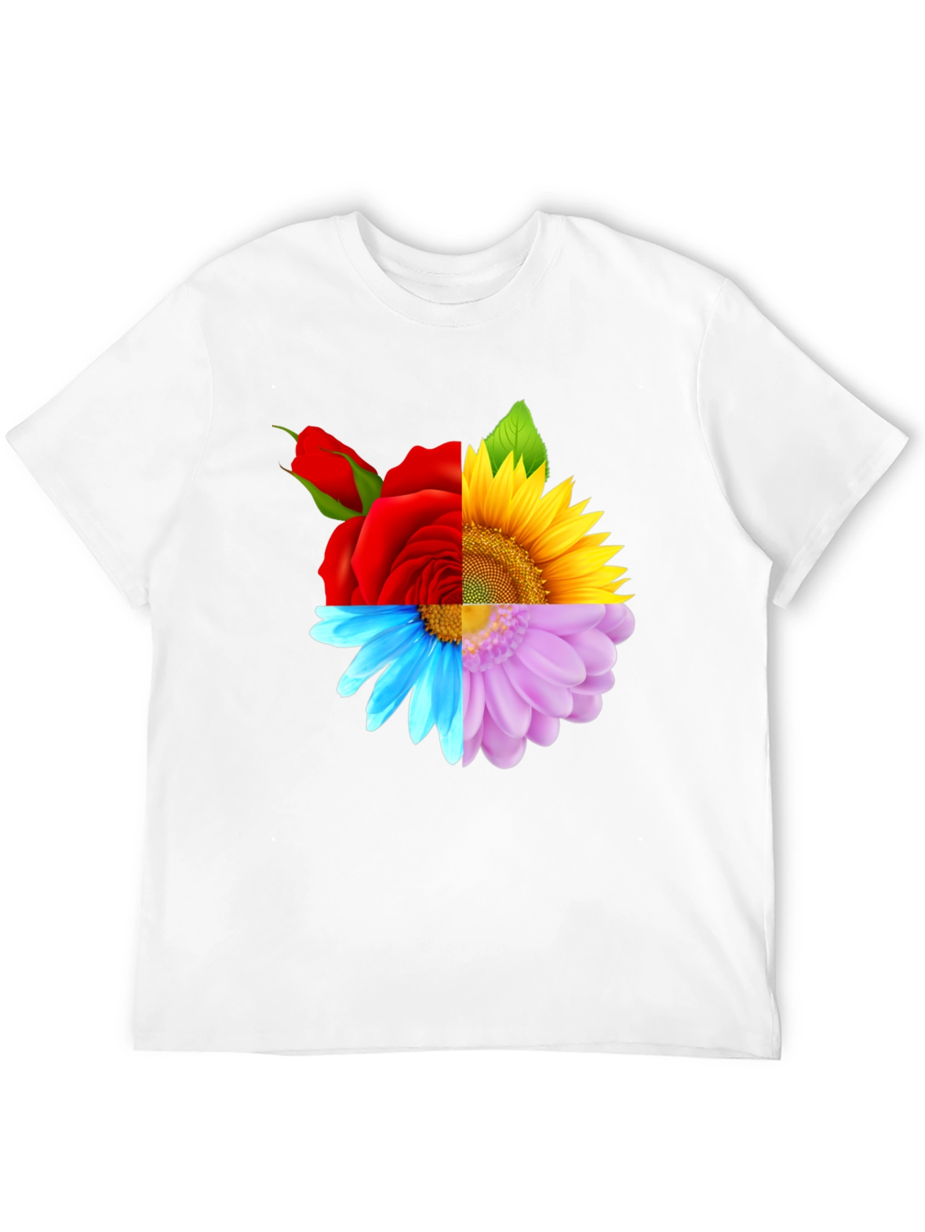 Floral Harmony Tee: Rose Sunflower and Daisy Design