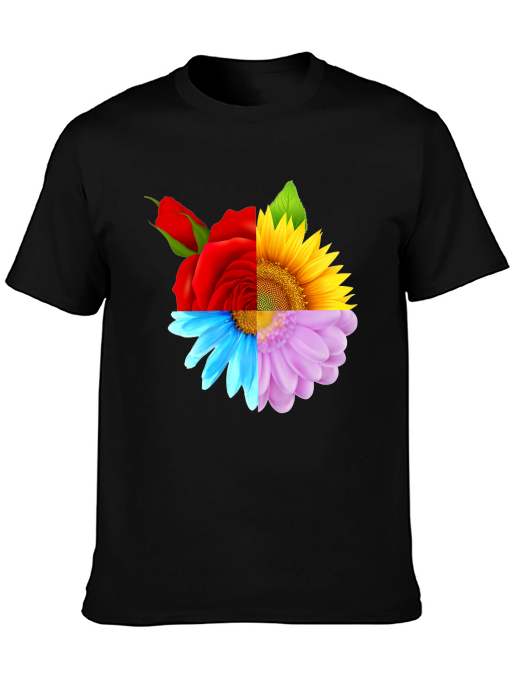 Floral Harmony Tee: Rose Sunflower and Daisy Design