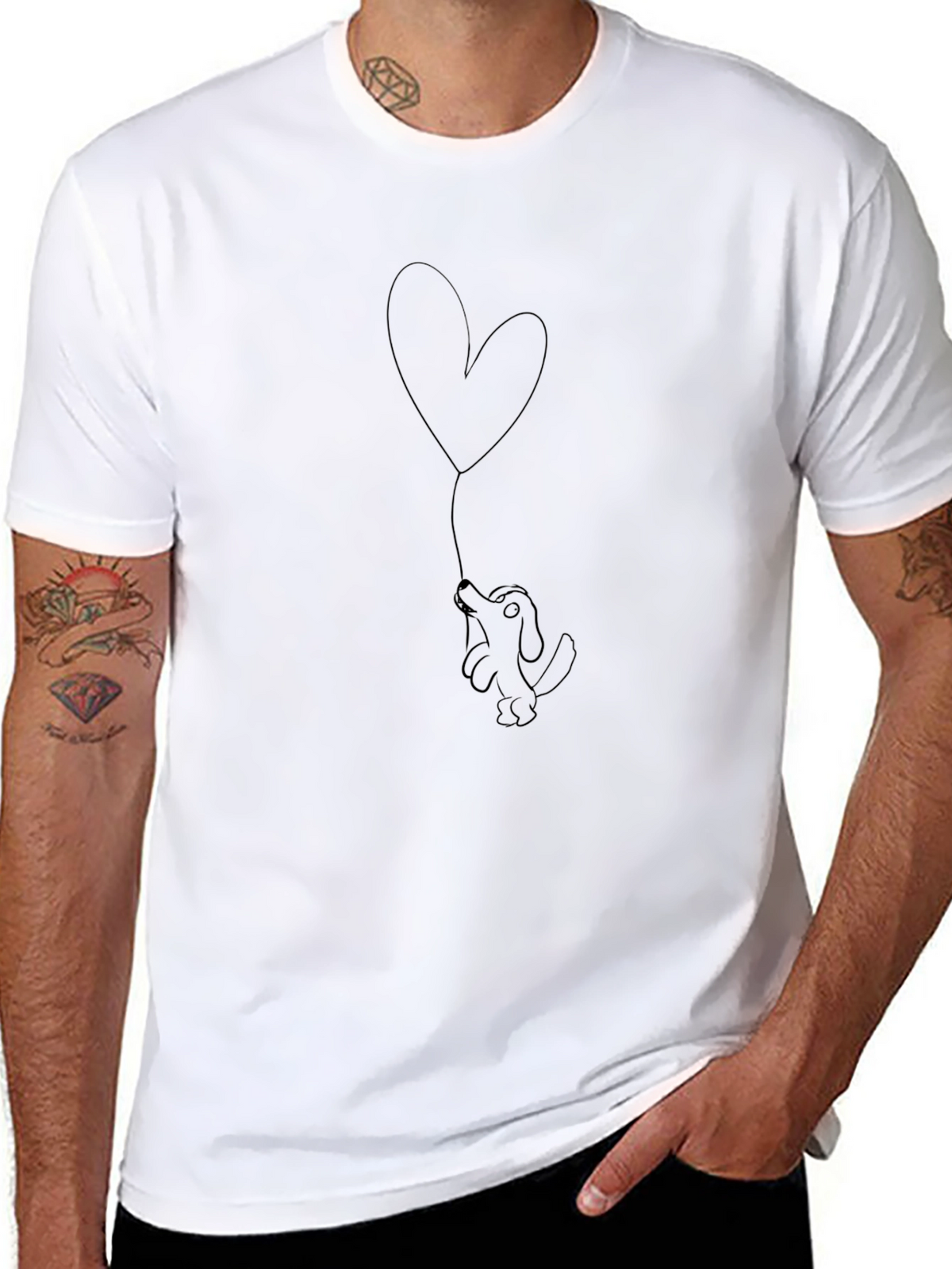 Dog with Heart Balloon Black T-Shirt