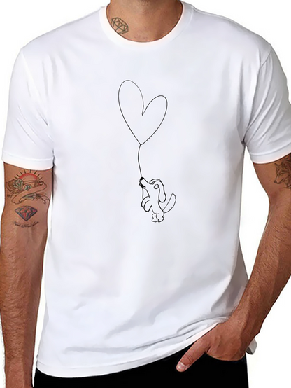 Dog with Heart Balloon Black T-Shirt