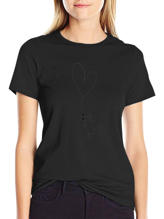 Dog with Heart Balloon Black T-Shirt
