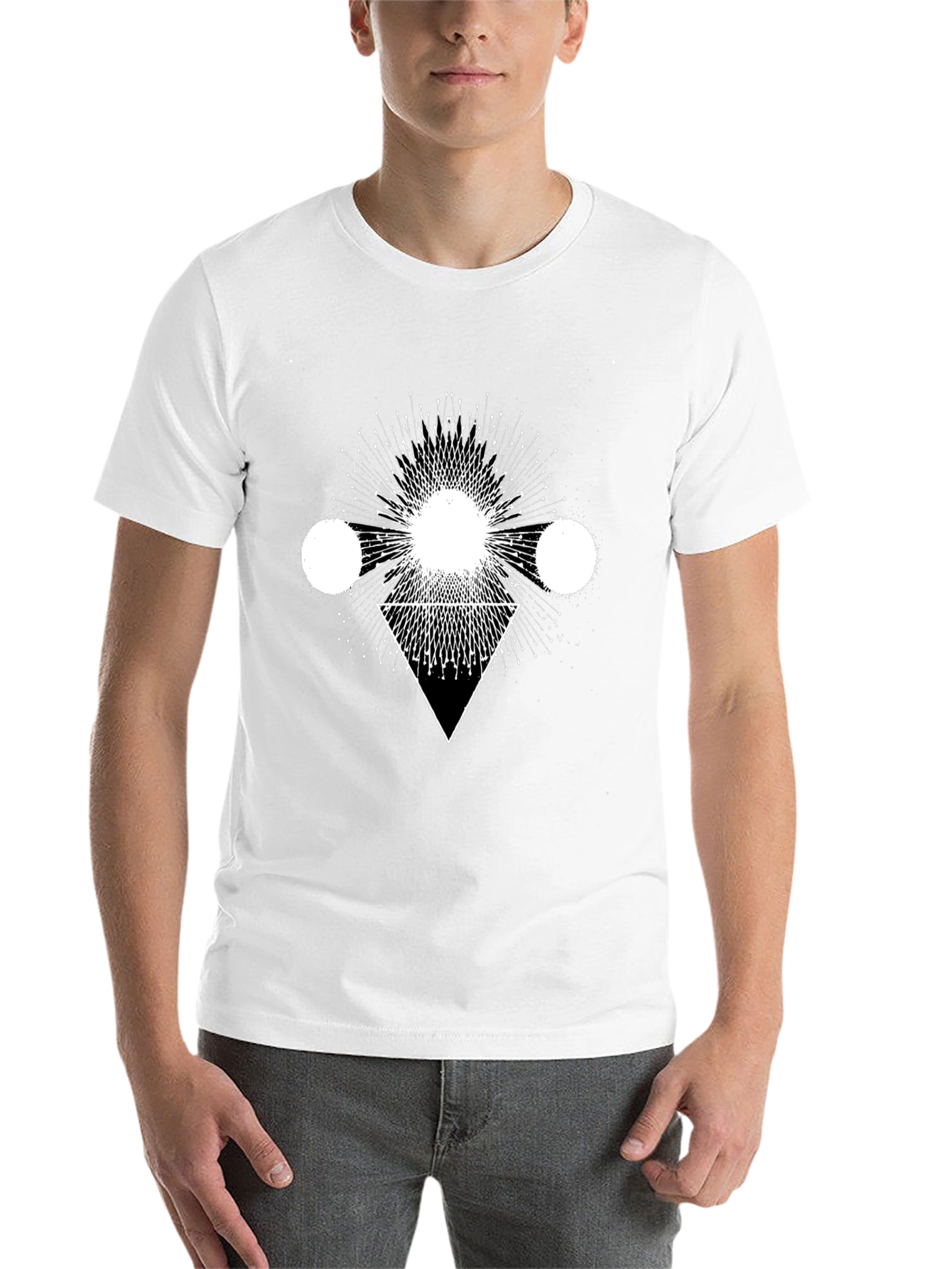 Geometric Print Black Cotton T-Shirt